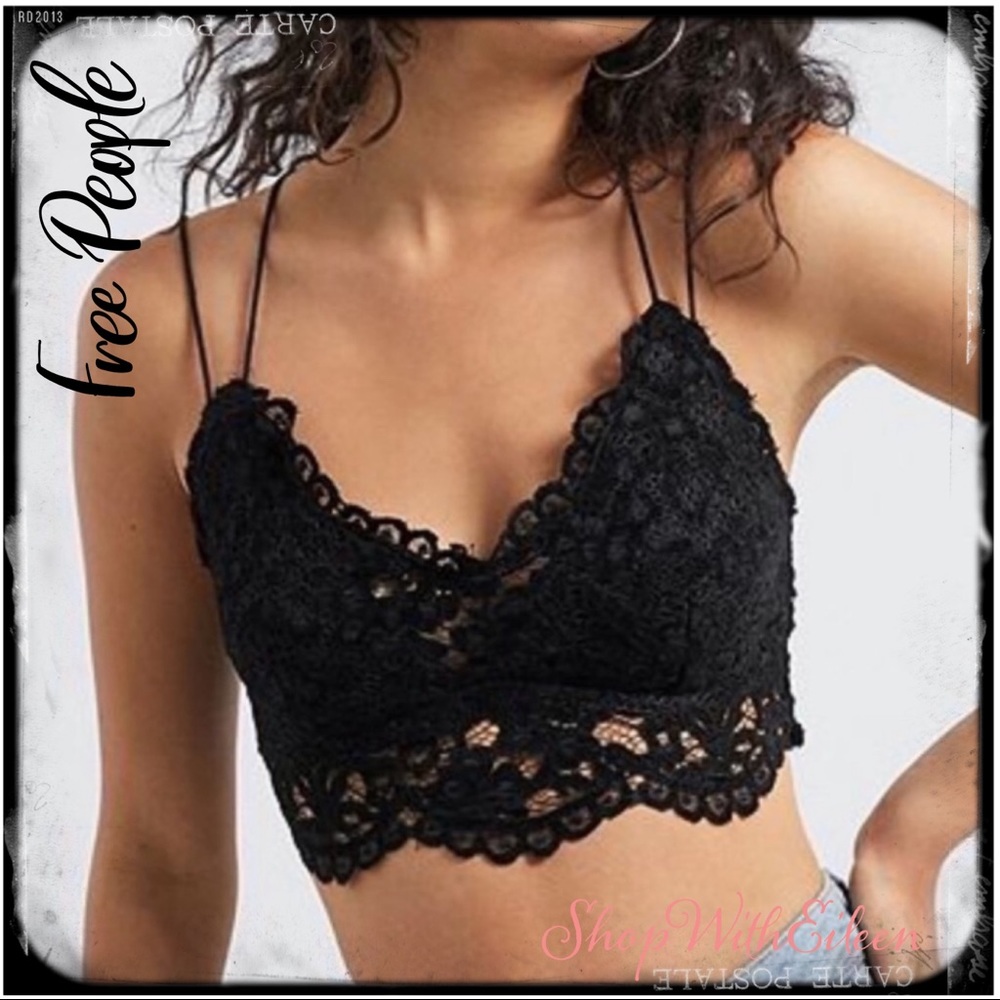 Free People Celine Black Velour Lace Bralette NWT